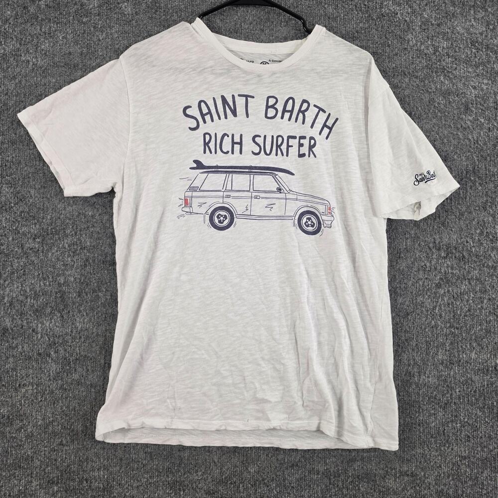 MC2 Saint Barth Shirt Mens Medium White Rich Surfer Car Graphic Beach Tee